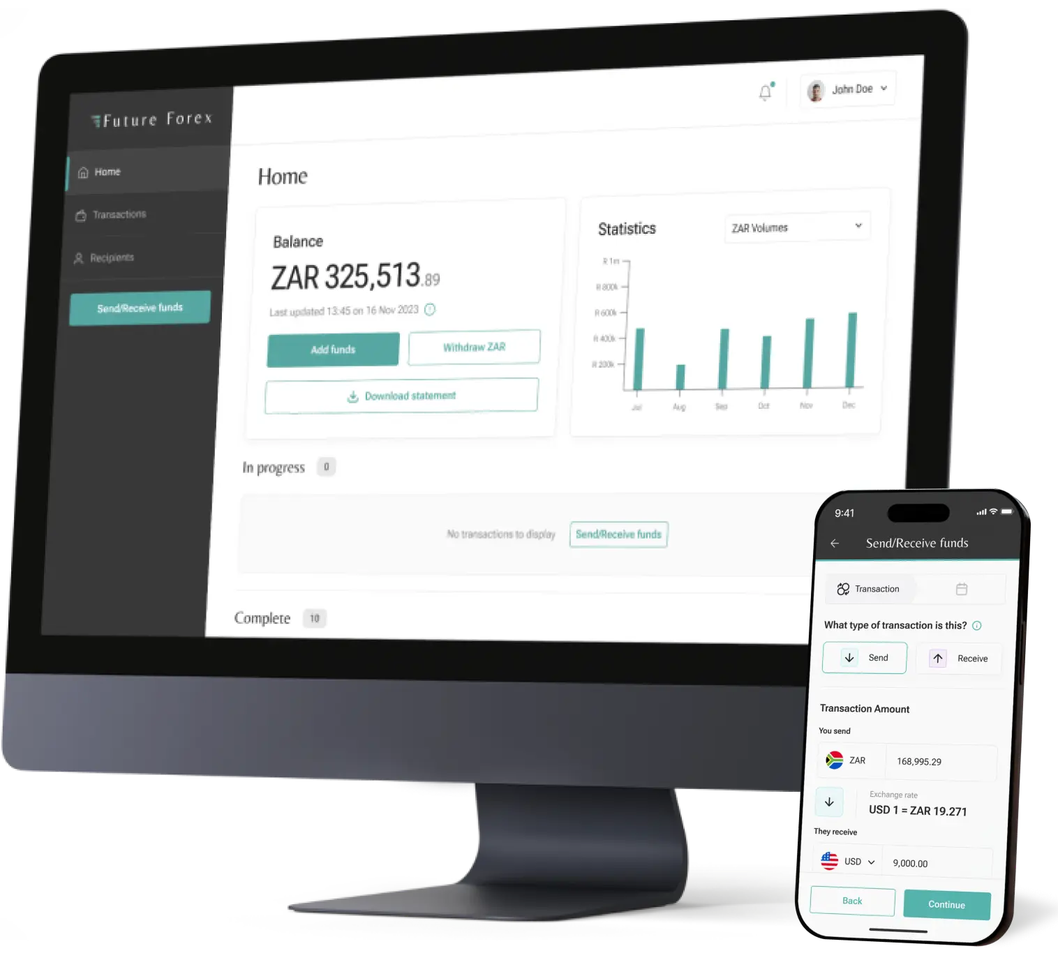 Image depicting a desktop computer and a mobile phone displaying data and graphs